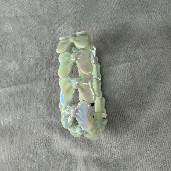 Butterfly Shape Beaded Bracelet Double Hole Beads Iridescent Stretch Adjustable - Picture 9 of 14